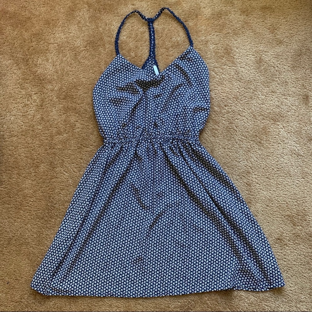 Blue and white patterned dress